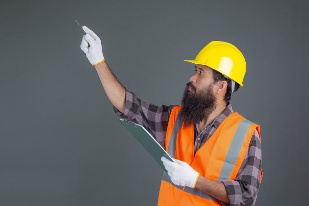 engineering man wearing yellow helmet with design gray 1150 17353